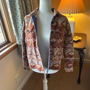Women's Patterned  shacket - Brown and Cream with western pattern  in M